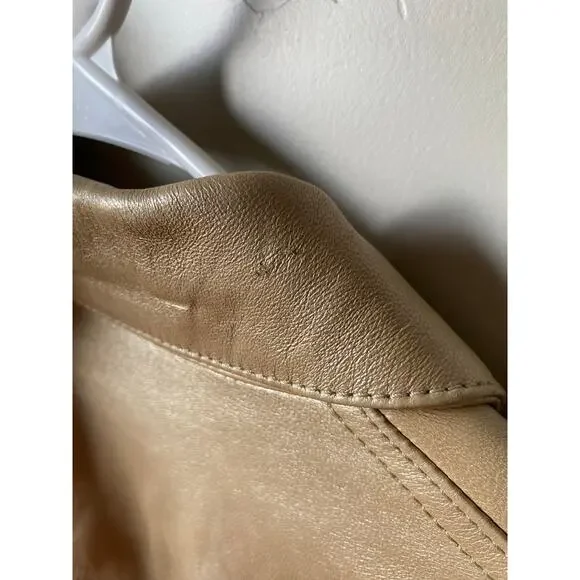 St. John Sport Button Up Gold Metallic 100% Italian Leather Jacket- Size Large